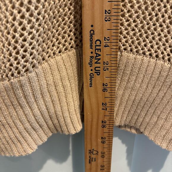 Cache‎ Sweater Women Medium Gold Beige Cowl Neck Open Knit Mesh Pullover Shimmer - Picture 7 of 11